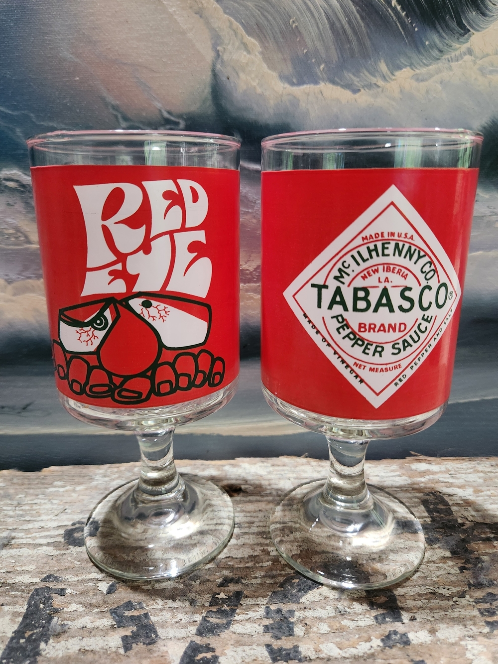 Tabasco Red Graphic Promotional Stemmed Glasses - Bold Red & White